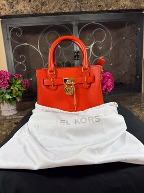 MK Orange Leather Crossbody Tote with Gold Hardware. Strap included. dust cover